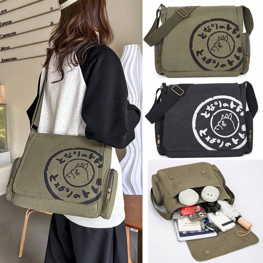 Women Vintage Large Capacity Canvas Messenger Bag Green - màu xanh lá - Xem 1
