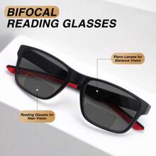 1pc Fashion Grey Tint Bifocal Reading Glasses, Bifocal Lens For Near & Far Vision, Ultra-Light Frame With Non-Slip Leg Design & Contrasting Color Accents, Comfortable Casual Bifocal Glasses For Men - Black and Red - View 4