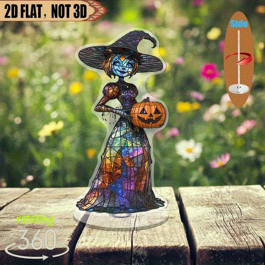 2D 平面 1 哥特式女巫旋转亚克力装饰 360° 绘画玻璃艺术南瓜设计万圣节装饰,无需电池,适合秋季 11 个场合家居装饰、客厅、派对礼物,0.3 厘米厚,户外装饰、南瓜装饰、家居装饰客厅, - 彩色 - 查看 1