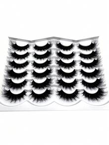 New 12 Pairs 3D Faux Mink Lashes Natural Thick Dramatic Fluffy Extended Eyelashes Wispy Lashes Natural Look 3D False Eyelashes D Curl Russian Strip Lashes Full False Eyelashes Travel Essentials Makeup Tools - Black - View 3
