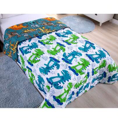 Edredom Solteiro Avulso Dupla Face Dino Verde
