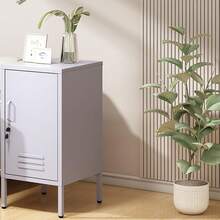 Single Door Metal Locker End Table,Modern Minimalist Room Side Table With 2 Adjustable Shelf,Anti-Tilt Design,Multi Storage Cabinet For Living Room Bedroom, Easy To Assemble 27.55"H X 13.78"W X 14.96"D - Màu tím - Xem 4