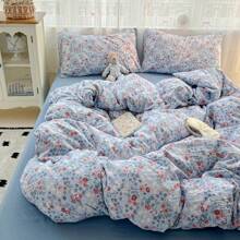 3pcs Minimalist Digital Printed Soft & Comfortable Bedding Set, 1*Duvet Cover + 2*Pillow Shams, No Filler, Skin-Friendly Peach Skin Printed Bedding Set, Suitable For Bedroom, Guest Room, King/Queen/Twin Size Bed, Breathable & Comfortable, Reversible, All Season, Machine Washable