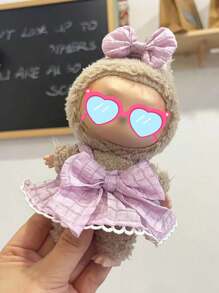 Clothes Only For Labubu 17cm Blind Box 1st/2nd Generation Hanging Charm Sitting Series Doll Outfit, Plaid Skirt And Headband Set