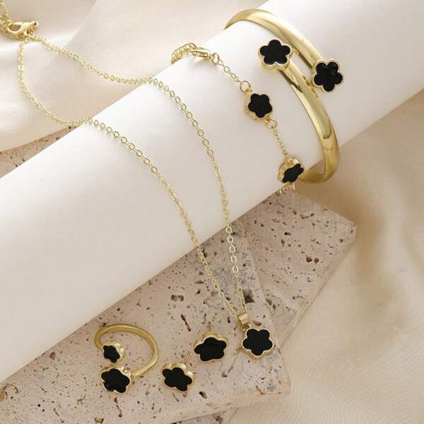 1 Set Pentagram Jewelry Set Including Bracelet, Necklace, Earrings, Rings, Suitable For Party, Holiday Gifts, Daily Wear