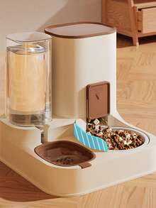 1 件装大容量半自动宠物喂食器和饮水器（1.3 升水和 2.3 升宠物食品）适用于猫和狗，支持持续储存食物和供水，加高宠物碗猫粮托盘适用于猫狗幼犬