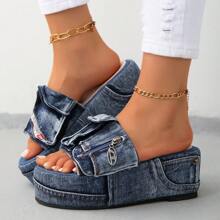 Women's Fashion Platform Wedge Asymmetrical Color Sandals, Open Toe Anti-Slip Outdoor Casual Comfortable Slippers