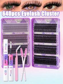 640 件 D 卷睫毛簇 - 睫毛簇套装 睫毛延长套装 睫毛粘合和密封簇睫毛延长 睫毛簇 睫毛延长套装 DIY 家用假睫毛 睫毛簇套装，睫毛，睫毛，假睫毛 - 黑色 - 查看 18