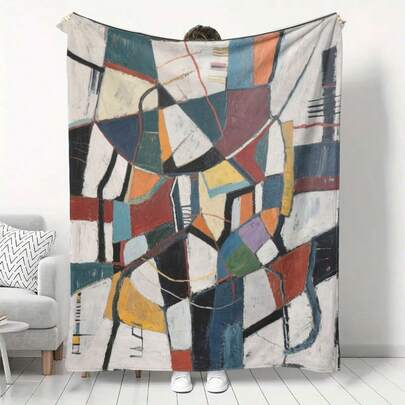 1pc Abstract Art Print Blanket, Comfortable Soft Warm Throw Blanket, Suitable For Home, Kitchen, Sofa, Camping