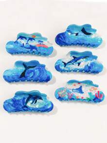 发夹 1 件海洋动物爪夹海豚印花发饰女士发夹发夹马尾辫、发髻、海滩、度假发饰、学校用品、大学秋季配饰秋冬