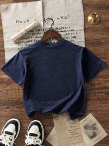 男童休闲图案印花圆领短袖T恤，夏季