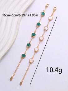 Conjunto de 2 pulseiras com design clássico de trevo verde e branco