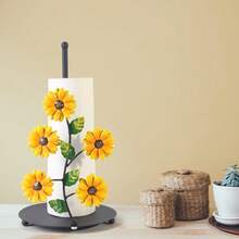 1pc Sunflower Kitchen Paper Towel Holder, Iron Paper Towel Storage Rack, Butterfly Paper Roll Holder, Roll Paper Holder, Home Decor - 黃色 - 查看 1