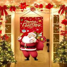 1 pieza/260 piezas Banderines colgantes con tema navideño, diseño de Papá Noel sosteniendo una campana, banderines de poliéster colgantes para decoración navideña en interiores/exteriores, sala de estar, restaurante, decoración para ambiente de fiesta