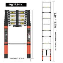 高品质铝合金伸缩梯，具有多种尺寸，重量轻，可折叠，可伸缩，配有锁和防滑脚，可支撑高达 150KG/330LBS，适用于房车、阁楼、家庭维护、屋顶、户外工作和 DIY 项目。