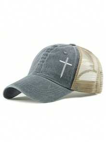 Boné de beisebol feminino com estampa cruzada bordada e lavagem, ajustável, para atividades ao ar livre, viagens de primavera/outono, praia, 1 peça - bordado - Ver 4