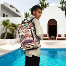 时尚男女通用背包，图案精美，大容量设计，适合高中生、大学生、户外旅行、通勤、校园使用，卡通风格，是送给朋友或孩子的圣诞礼物。 - 彩色 - 查看 11