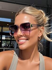 1 件女士猎豹印花渐变塑料和金属方形全框有色镜片优雅生活精致基本时尚眼镜适合商务、街拍、学校郊游、度假氛围、购物配件方形墨镜