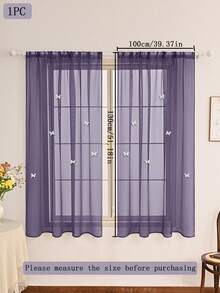 含 1 件涤纶薄纱窗帘杆，6 件白色蝴蝶装饰，纯色，经典设计，含杆，可过滤卧室、客厅窗户的阳光