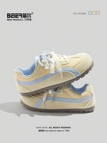 BEIER 1 双女式撞色学院风时尚仿皮系带休闲平底鞋，适合春秋季户外穿着，女式运动鞋