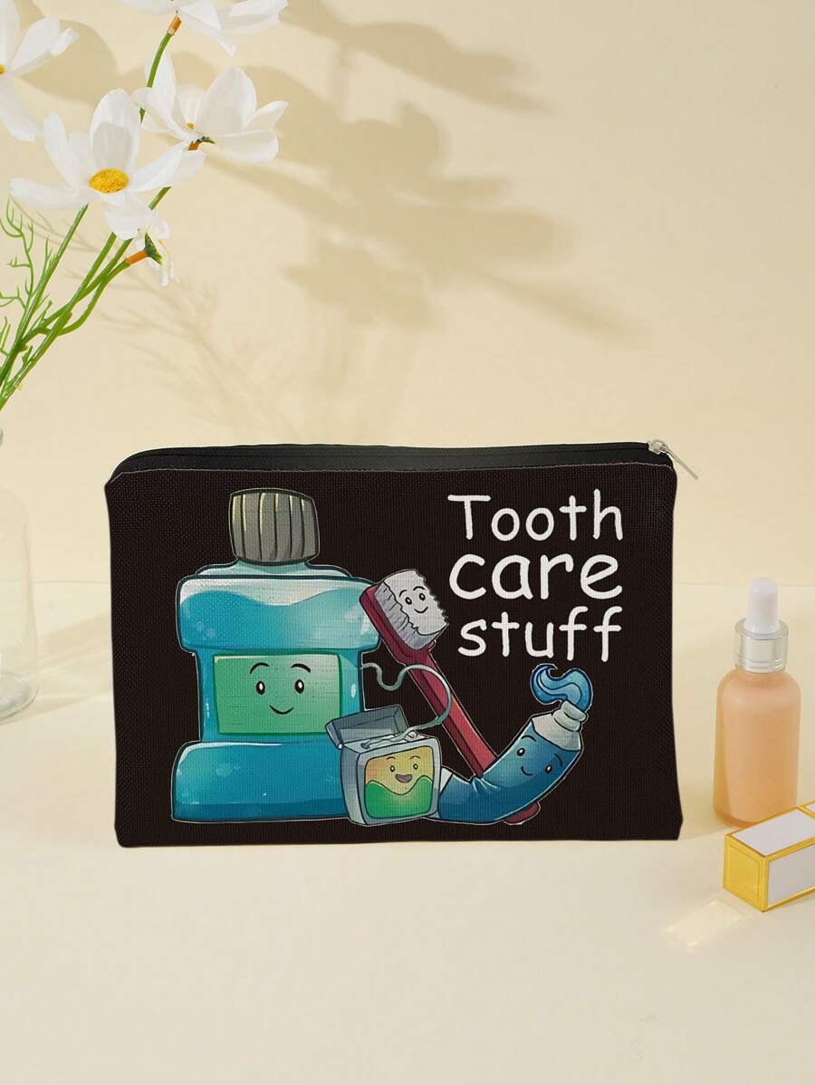 1 Stück Spaß & Bildung Zahnpflege-Themen Leinwand Tasche/Beutel für junge Leute - "Zahnpflege-Utensilien" Stofftasche geeignet für Zahnbürste, Zahnpasta usw. - Spaßiges & informatives Design - Toll als Geschenk für Jungen, Mädchen, Erwachsene im Büro, Reiseaccessoires, Sommerurlaub, Rückkehr zur Schule, Schulsachen, Waschbeutel, wasserdichte Kulturtasche
