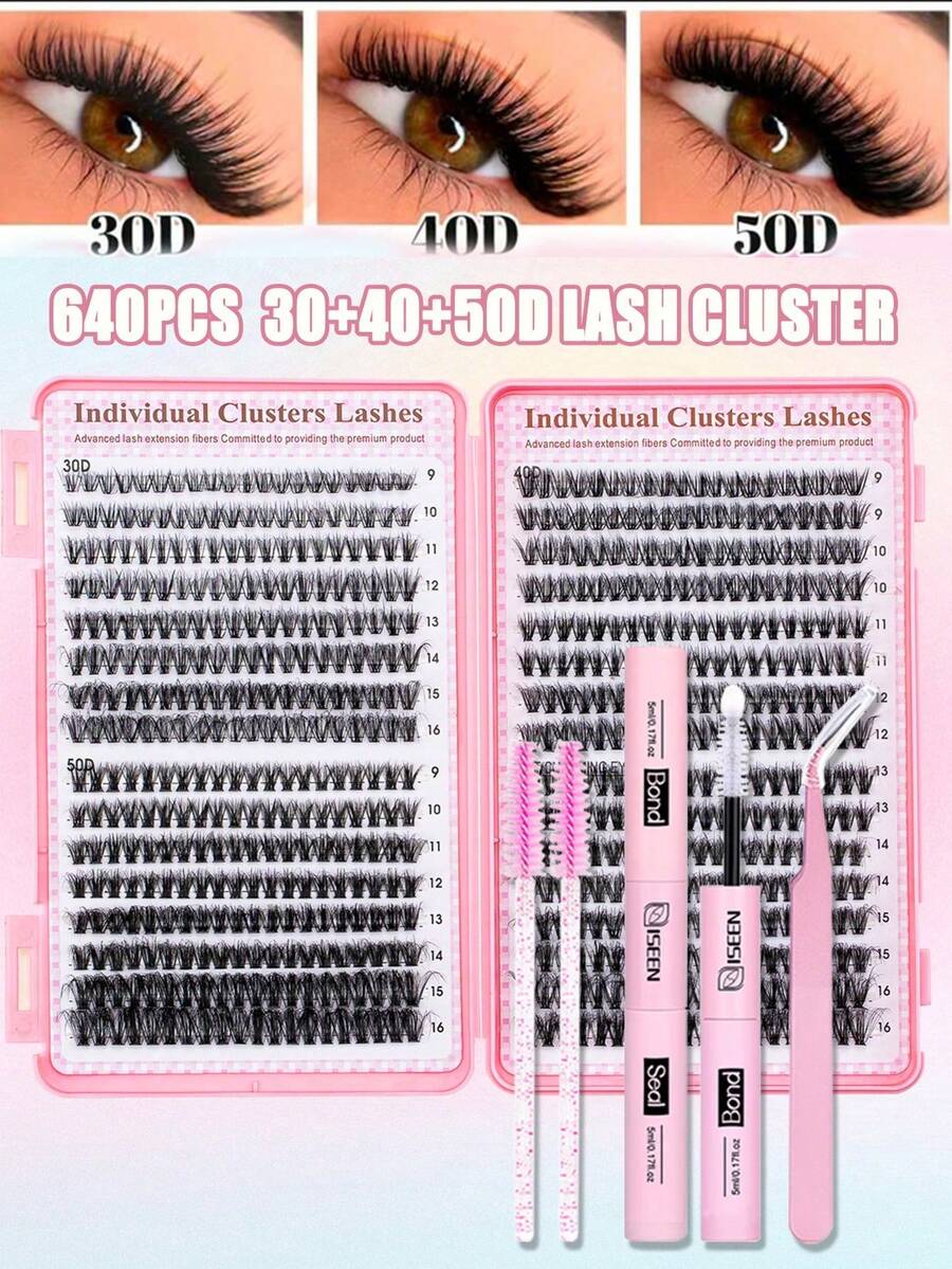 640 件 D 卷睫毛簇 - 睫毛簇套装 睫毛延长套装 睫毛粘合和密封簇睫毛延长 睫毛簇 睫毛延长套装 DIY 家用假睫毛 睫毛簇套装，睫毛，睫毛，假睫毛 - 黑色 - 查看 1