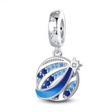 1 Stück 925 Sterling Silber DIY Anhänger, funkelnder diamantbesetzter Globus Charm: Beginne ein schönes Reisekapitel, Alltags- und Freizeitkleidung, Urlaubsgeschenke