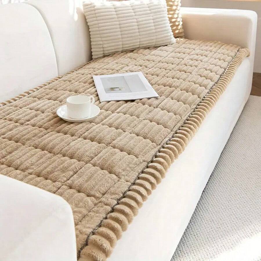 Funda de Sofá Cojín Peluche 1pieza ,Protector Funda Cubre Sillones Lavable Decoración del Hogar - Color Crema - Ver 1