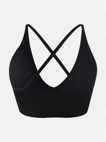 Women Solid Color Sexy Deep V Criss-Cross Back Casual Bra For Yoga Fitness