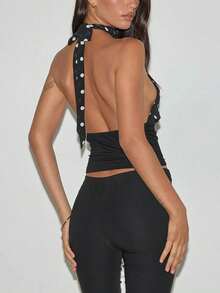 Women's Polka Dot Open Back Halter Tops Y2K Sleeveless Back Tie Slim Fit Crop Tank Tops Summer Backless Vest Camisole Party Club Going Out Tops Streetwear - 黑色 - 查看 3