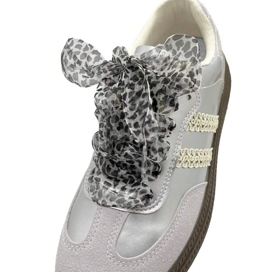 1 Pair Leopard Print Shoelaces Women Exquisite Laces For White Shoes 2.5cm Widen Silk Satin Shoelaces For Canvas, Sneakers, Sport Shoes Gift For Women