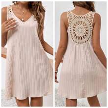 Women's Summer Solid Color Versatile Embroidered Hollow-Out Camisole, Woven Fabric 120g