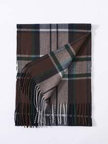 1 件男士冬季保暖长款柔软围巾格子流苏围巾男士柔软经典围巾男士配饰男士围巾 - A - 查看 14