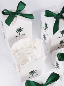 10pcs/1pc Gift Boxes With Ribbons, Green Candy Boxes With Ribbon Paper Candy Boxes, Suitable For Wedding Cookies Chocolates Small Gifts/National Day Gift Boxes - S-green + Gold Ribbon - View 7