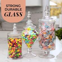 Mantello Glass Apothecary Jars With Lids - Set Of 3 For Candy Buffet, Bathroom, Kitchen, Large,7696017 - Black - View 6