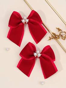 2pcs/6pcs Pearl Bow Hair Clips For Girls,Fabric Alligator Clips Hair Bows For Girls,Fashion Hair Accessories For Girls Party Gifts