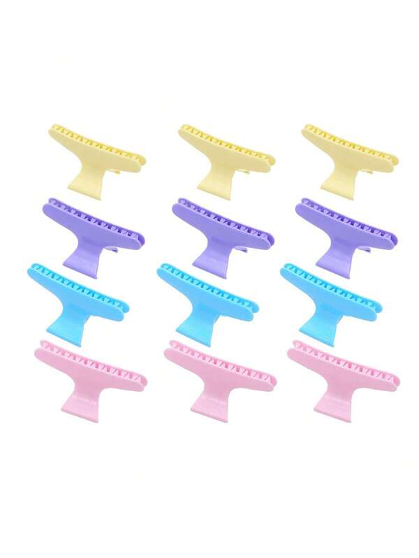 12pcs Women Colors Plastic Stylish Non-Slip Butterfly Clip Perm Hair Clips For Women And Girls - Elegant And Fashion Hair Accessories