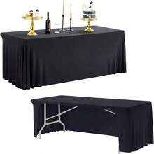 2pcs Elastic Rectangle Table Skirt, With Open Back Design, Suitable For Wedding, Party, Ball, And Exhibition - Multicolor - View 2