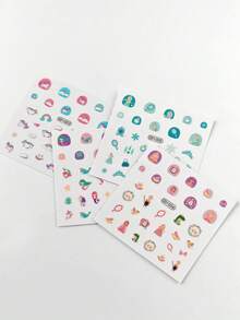 4 hojas de pegatinas de uñas con diseño de princesa unicornio para regalos, pegatinas de arte de uñas de dibujos animados para uñas de niños y mujeres, suministros de uñas DIY para regalos de niños - Multicolor - Ver 5