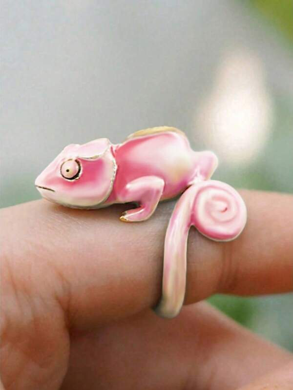 Unique Cute Blue Chameleon Ring For Women Girl Enamel Jewelry Fashion Animal Ring Party Jewelry Creative Jewelry Birthday Christmas Gifts
