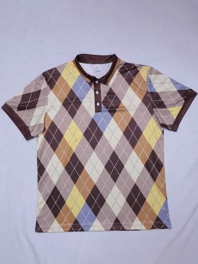 Summer Men 3D Classic Contrast Plaid Print Polo Shirt For Contemporary Gentlemen - Timeless Office Casual Elegance, After-Hours Networking Edge & Smart Weekend Refinement With Heritage Styling Codes