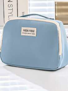 1 pezzo Borsa unisex per cartoleria e trucchi, con manico superiore, multi-strato, in colore unito con decoro in inglese, adatto per scuola e ufficio, essenziale per il ritorno a scuola, regalo decorativo per Ringraziamento, Natale e Ognissanti, astuccio portapenne, astuccio per zaino