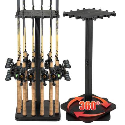 Fishing Rod Holder 360° Rotating Wooden Rod Pole Rack New Style Holds Up To 16 Rods Fishing Organizer For Space-Saving Fishing Rod Holders For Garage