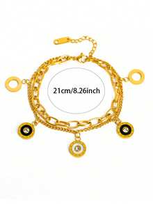 RAYQUEEN 1pc Stainless Steel Gold Color Layered Shell Bracelet, Luxury Rhinestone Inlaid, Minimalist Design Jewelry, Suitable For Daily Wear - Yellow Gold - View 6
