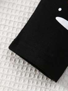 2pcs Girls' Halloween New Ghost Round Neck Elastic Ruffle Horn Sleeve Knitted Long Sleeve Top+Design Shape Letter Positioning Printed Slim Fit Bottom Elastic Pants Set(Targeted Development, Shoulder To Back Length Is The Correct Clothing Length Size) - 彩色 - 查看 8