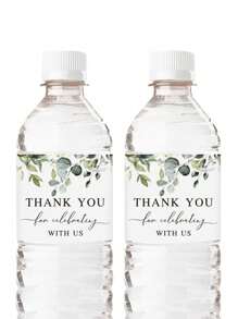 100pcs Custom Eucalyptus Appreciation Water Bottle Stickers, Children's Birthday Party Decoration Water Bottle Label Paper, 8.26inch*1.96inch Green Leaf Label Stickers, Suitable For Thank You Birthday Party Wedding, Back To School, 16.9oz 500ml Water Bottle Labels