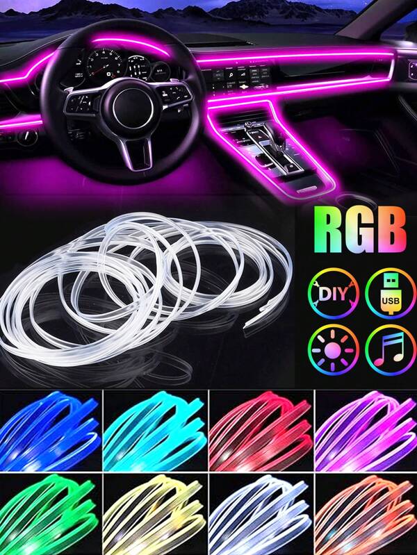 1 Stück LED Auto Innenraumbeleuchtung Neon Streifen Mittelkonsole Armaturenbrett Licht USB 5V RGB Ambiente Licht Faseroptik Kit