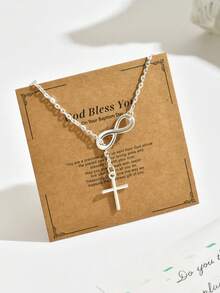 1pc Minimalist Infinity Symbol & Cross Pendant Necklace, Suitable For Birthday, Christmas, Valentine's Day Gift (Card Not Included) - Silver - View 2
