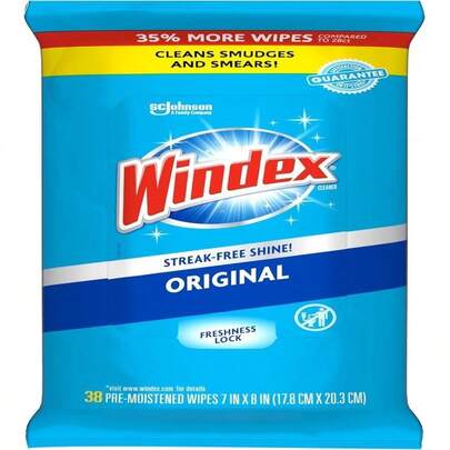 Windex Wipes Glass Cleaning Ammonia Free, Pre-Moistened Glass And Surface Wipes To Clean Home Surfaces, Crystal Rain Fresh Scent, 38 Count