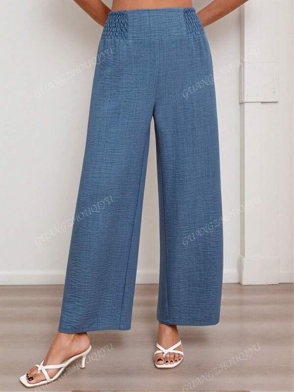 2025 New European And American Women's Fashion Solid Color High Waist Wide Leg Pants, Elastic Waist Casual Loose Trousers, Versatile For Daily Life And Commuting